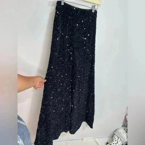 FAERIESTY Black Sequin Wide leg Pants Size Small - Picture 7 of 8